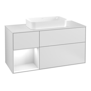 V&B Meuble sous lavabo Finion 120 cm, placage bois, laqué blanc, blanc mat lacqué