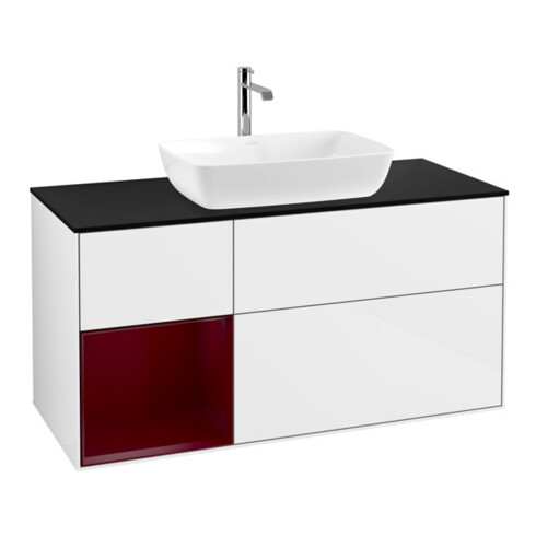 V&B Meuble sous lavabo Finion 120 cm, placage bois, laqué blanc brillant