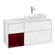 V&B Meuble sous lavabo Finion 120 cm, placage bois, laqué blanc brillant