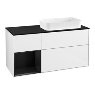 V&B Meuble sous lavabo Finion 120 cm, placage bois, laque blanc brillant