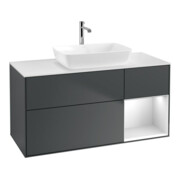 V&B Meuble sous lavabo Finion 120 cm, placage bois, laqué blanc mat, médium bleu mat lacqué