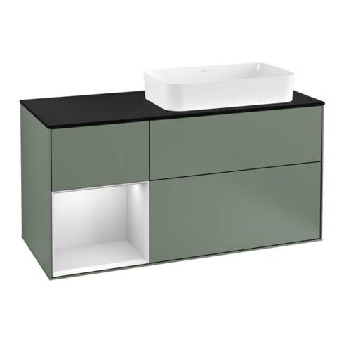 V&B Meuble sous lavabo Finion 120 cm, placage bois, laque blanc mat, olivier mat lacqué