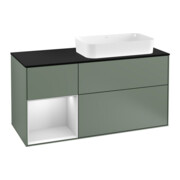 V&B Meuble sous lavabo Finion 120 cm, placage bois, laque blanc mat, olivier mat lacqué