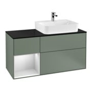 V&B Meuble sous lavabo Finion 120 cm, placage bois, laque blanc mat, poignée métal laqué-1