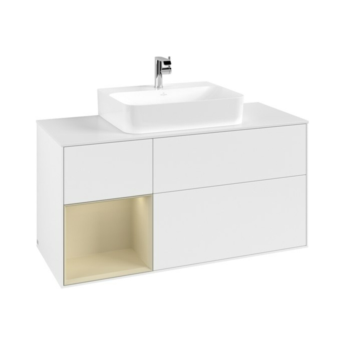 V&B Meuble sous lavabo Finion 120 cm, placage bois, laqué blanc, poignée métal La
