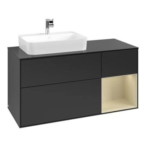 V&B Meuble sous lavabo Finion 120 cm, placage bois, laqué bleu