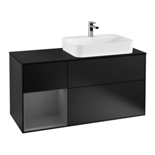 V&B Meuble sous lavabo Finion 120 cm, placage bois, laqué bleu mat