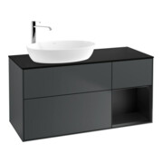 V&B Meuble sous lavabo Finion 120 cm, placage bois, laqué, bleu mat, laqué