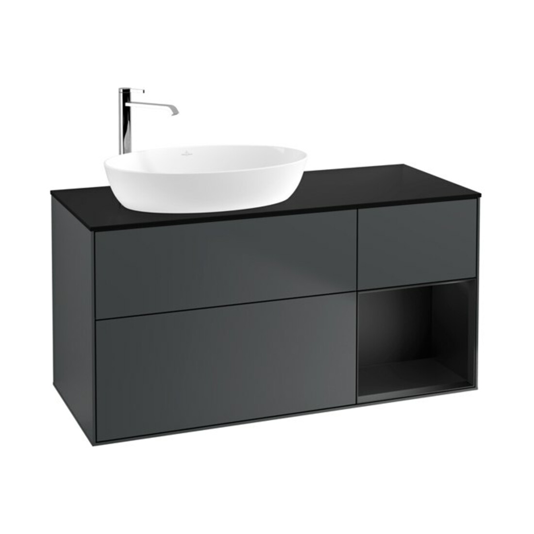 V&B Meuble sous lavabo Finion 120 cm, placage bois, laqué, bleu mat, laqué