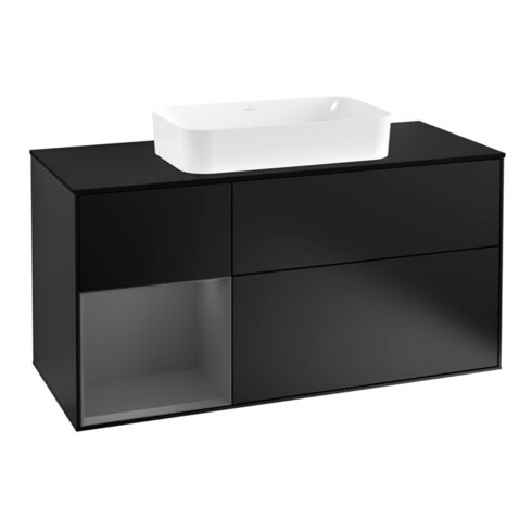 V&B Meuble sous lavabo Finion 120 cm, placage bois, laque bleue