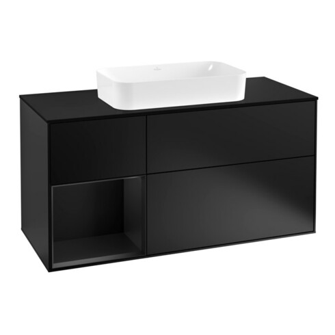 V&B Meuble sous lavabo Finion 120 cm, placage bois, laque bleue, laque bleue