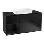 V&B Meuble sous lavabo Finion 120 cm, placage bois, laque bleue, laque bleue