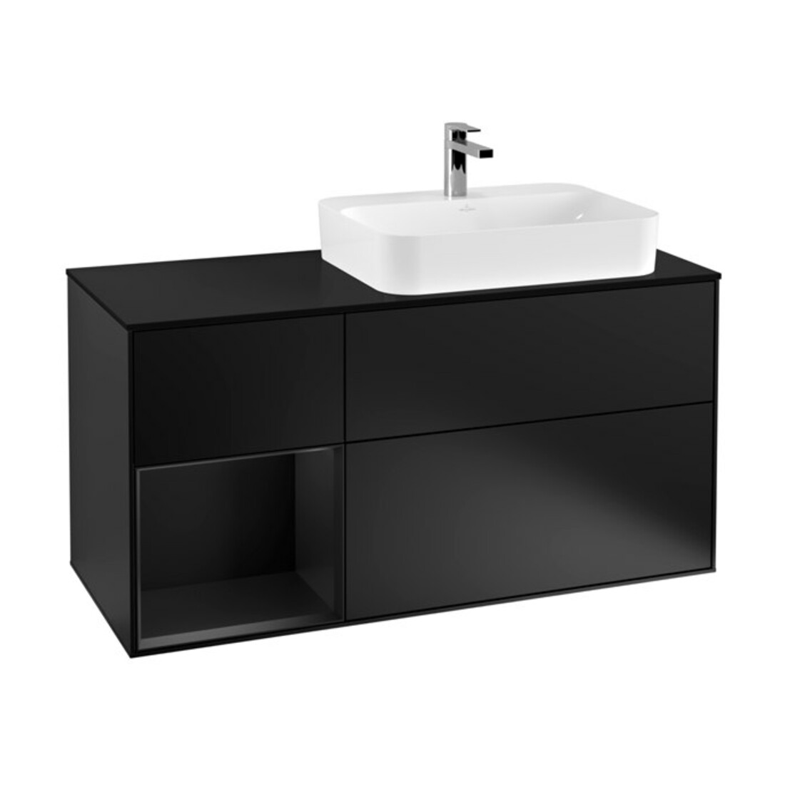 V&B Meuble sous lavabo Finion 120 cm, placage bois, laque bleue, laque bleue