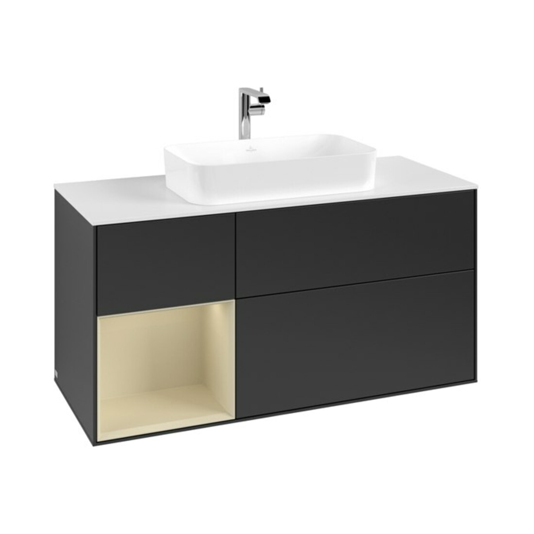 V&B Meuble sous lavabo Finion 120 cm, placage bois, laque bleue mat