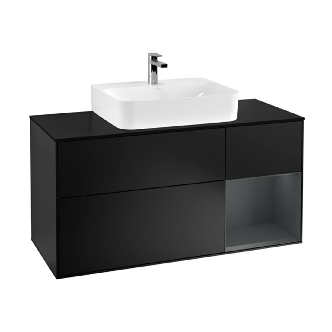V&B Meuble sous lavabo Finion 120 cm, placage bois, laque bleue mat