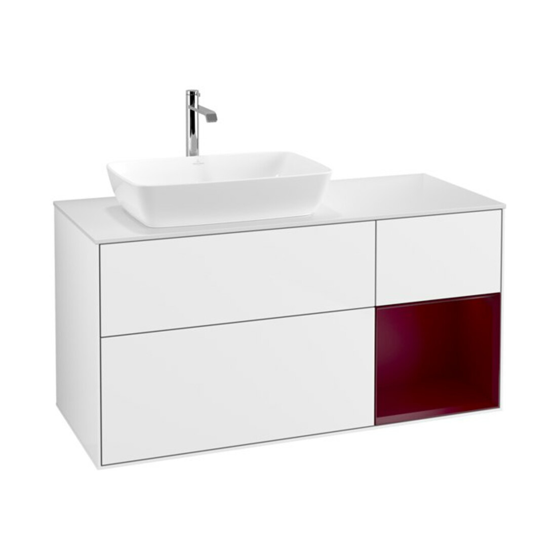 V&B Meuble sous-lavabo Finion 120 cm, placage bois, laque brillante blanche