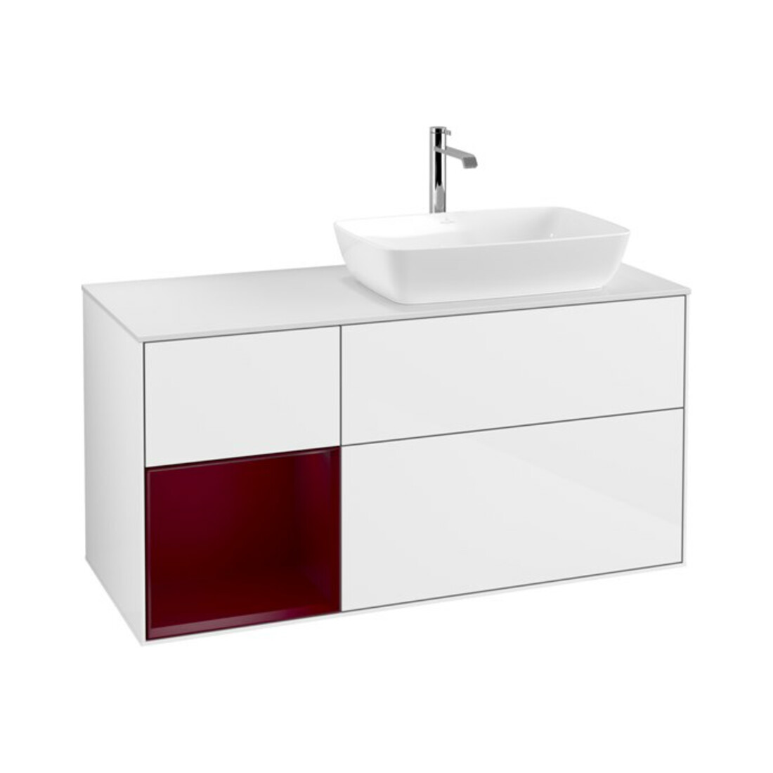 V&B Meuble sous lavabo Finion 120 cm, placage bois, laque brillante blanche