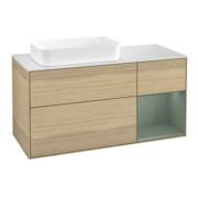 V&B Meuble sous lavabo Finion 120 cm, placage bois, laqué, éclairage mural, droite