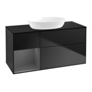 V&B Meuble sous-lavabo Finion 120 cm, placage bois, laque gris A, laque bleu-1