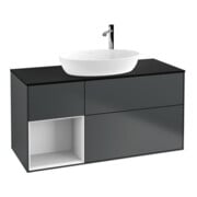 V&B Meuble sous lavabo Finion 120 cm, placage bois, laque gris, avec façade laque bleue