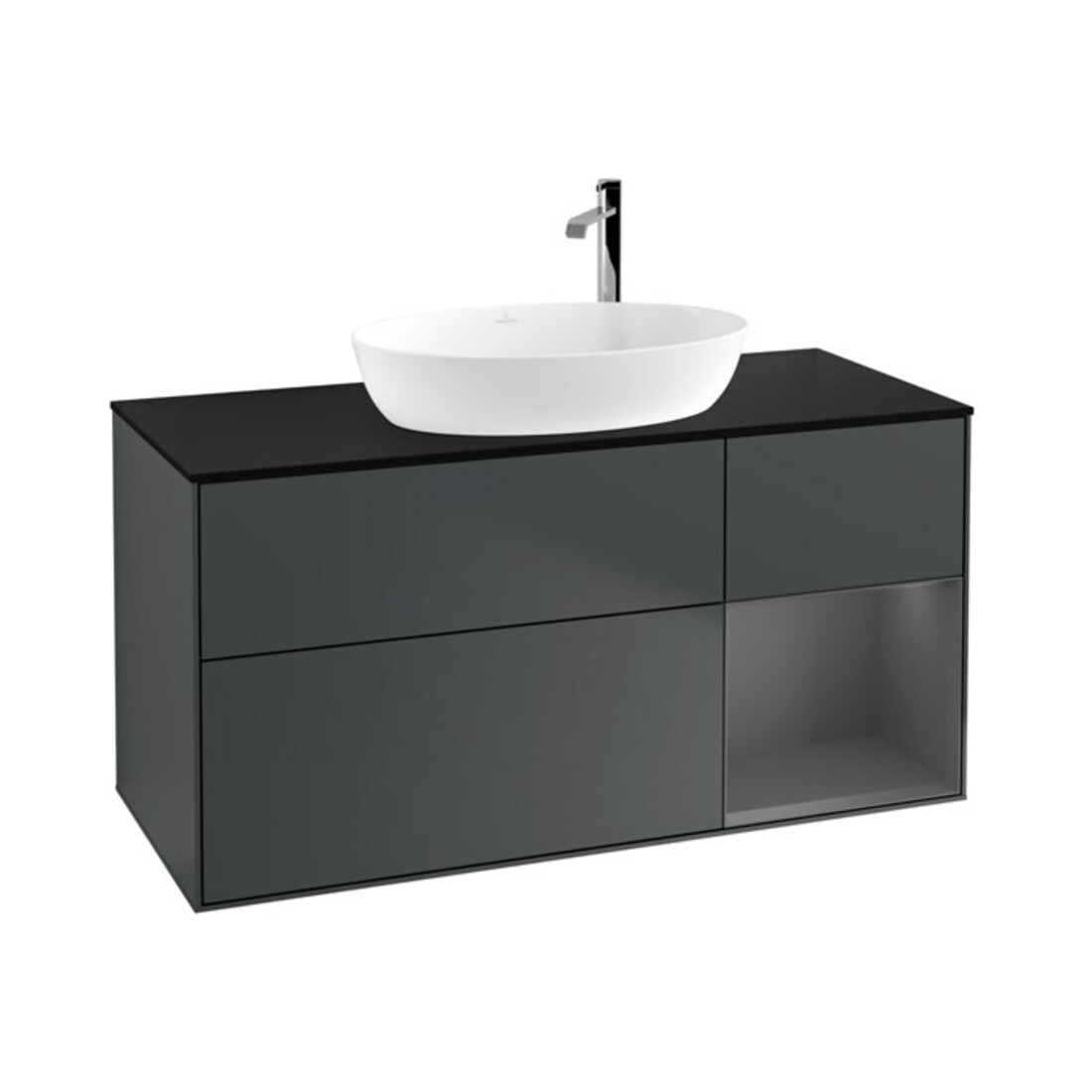 V&B Meuble sous lavabo Finion 120 cm, placage bois, laqué gris, avec plancher laqué bleu