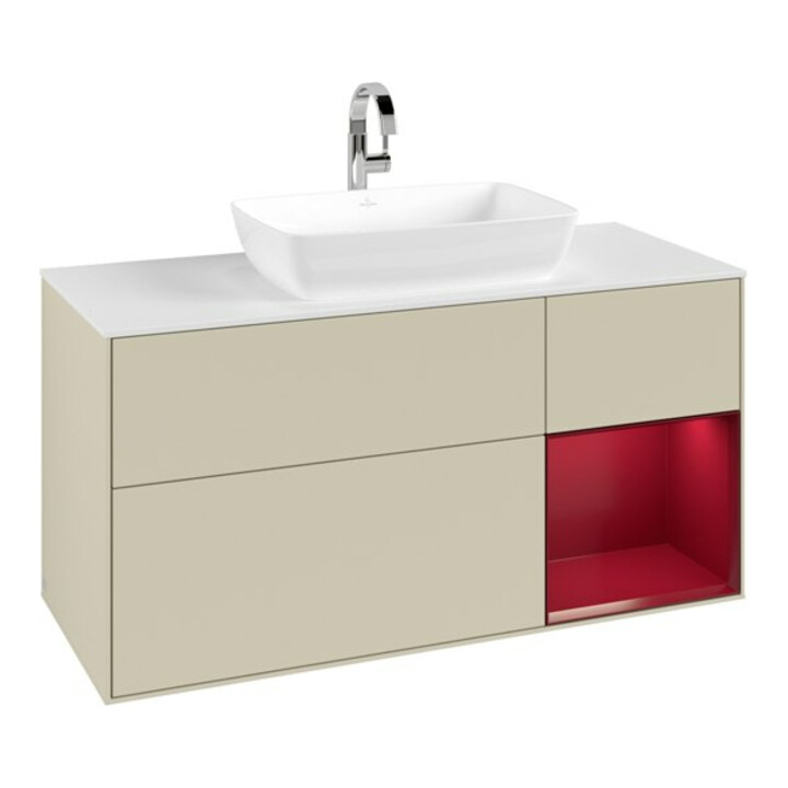 V&B Meuble sous lavabo Finion 120 cm, placage bois, laqué gris clair
