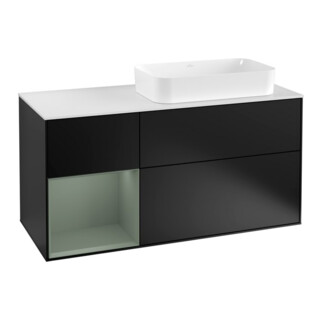 V&B Meuble sous lavabo Finion 120 cm, placage bois, laqué gris clair, bleu laqué