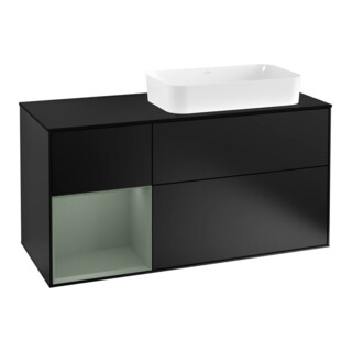V&B Meuble sous lavabo Finion 120 cm, placage bois, laque gris clair, laque bleu