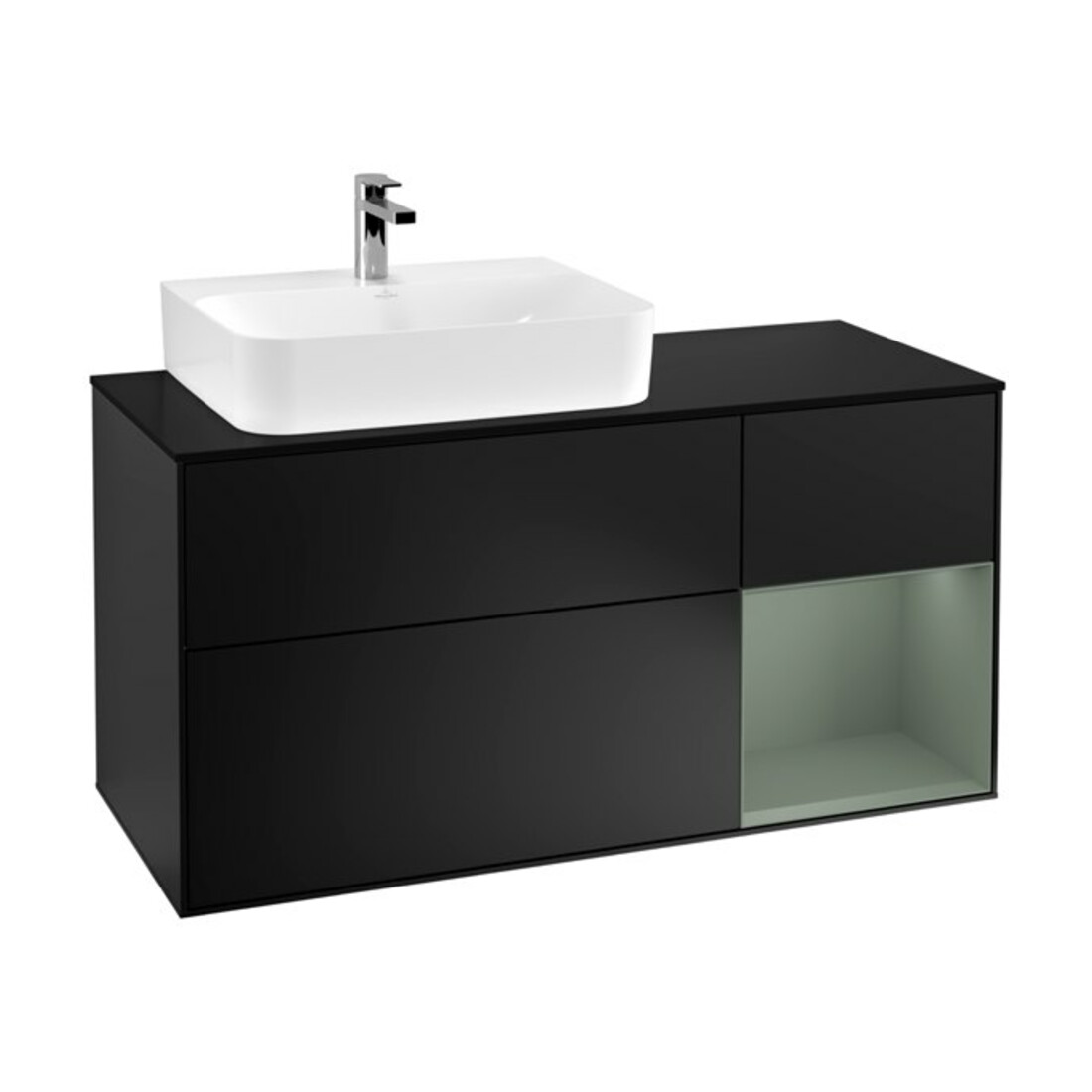 V&B Meuble sous lavabo Finion 120 cm, placage bois, laque gris clair, laque bleu