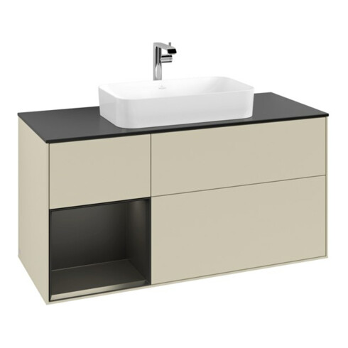 V&B Meuble sous lavabo Finion 120 cm, placage bois, laqué gris clair mat