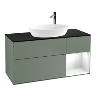 V&B Meuble sous lavabo Finion 120 cm, placage bois, laque gris clair, olivier mat laqué