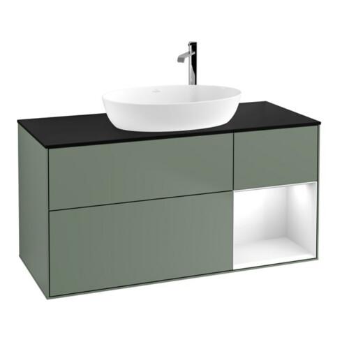 V&B Meuble sous lavabo Finion 120 cm, placage bois, laque gris clair, olivier mat laqué