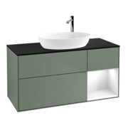 V&B Meuble sous lavabo Finion 120 cm, placage bois, laque gris clair, olivier mat laqué