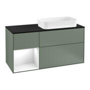 V&B Meuble sous lavabo Finion 120 cm, placage bois, laque gris clair, olivier mat laqué