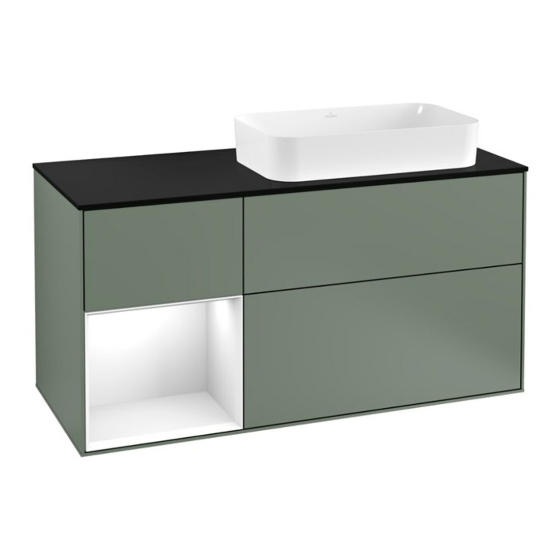 V&B Meuble sous lavabo Finion 120 cm, placage bois, laque gris clair, olivier mat laqué