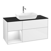 V&B Meuble sous lavabo Finion 120 cm, placage bois, laque gris, laque blanc brillant-1