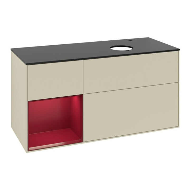 V&B Meuble sous lavabo Finion 120 cm, placage bois, laqué gris perle
