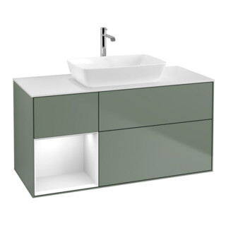 V&B Meuble sous lavabo Finion 120 cm, placage bois, laque grise, olivier mat laqué