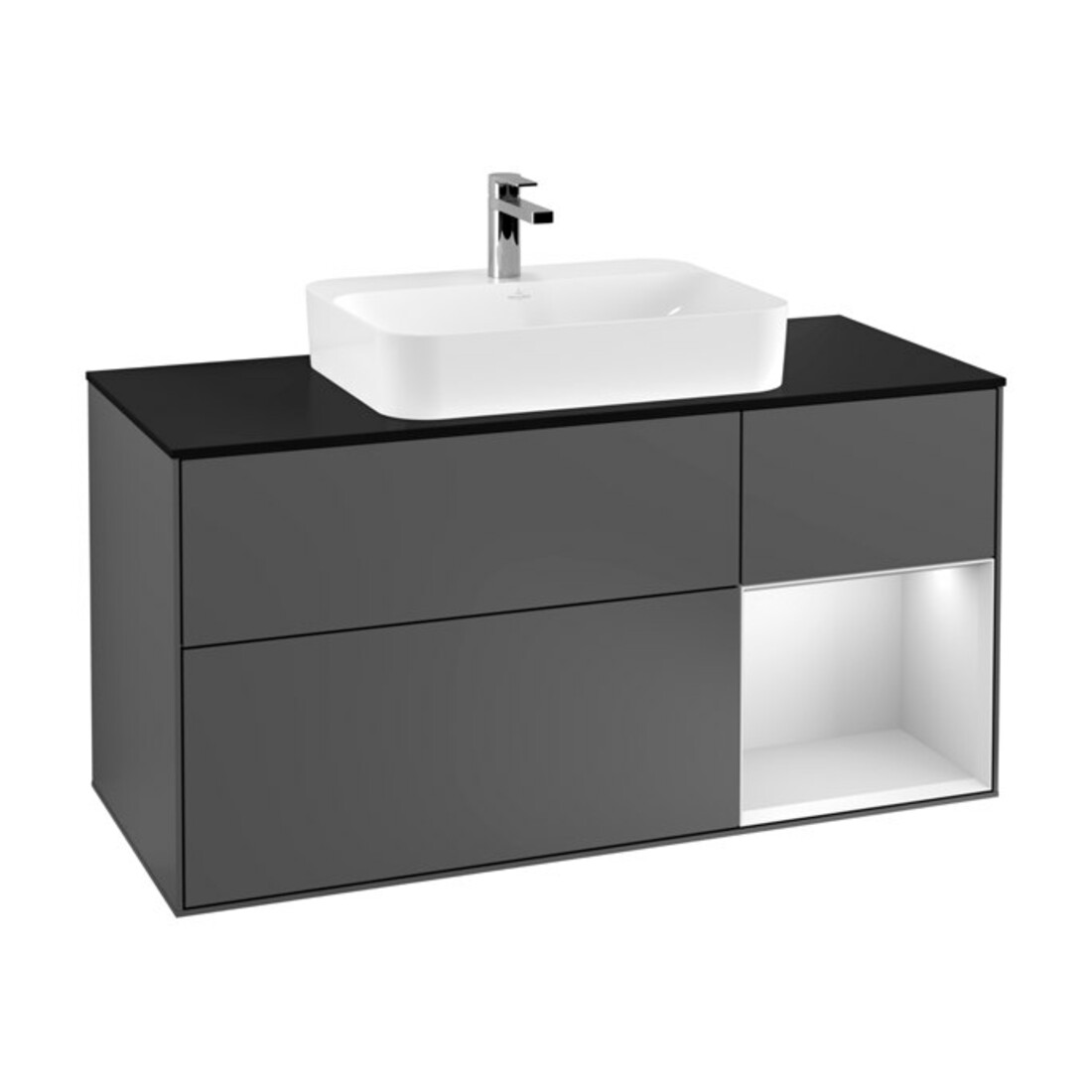 V&B Meuble sous lavabo Finion 120 cm, placage bois, laqué mat anthracite