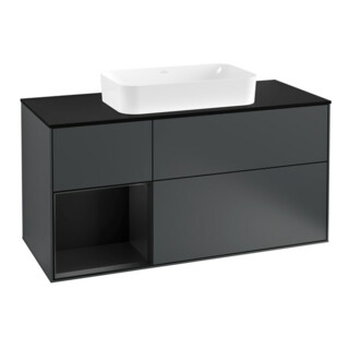 V&B Meuble sous lavabo Finion 120 cm, placage bois, laqué mat bleu