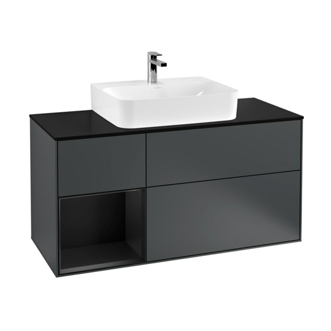 V&B Meuble sous lavabo Finion 120 cm, placage bois, laqué mat, bleu mat