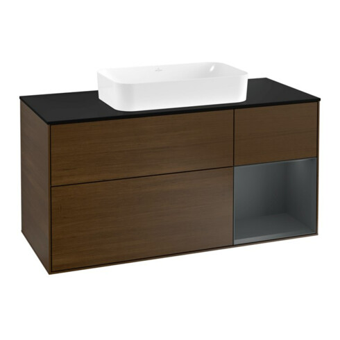 V&B Meuble sous lavabo Finion 120 cm, placage bois, laqué, noyer veiné