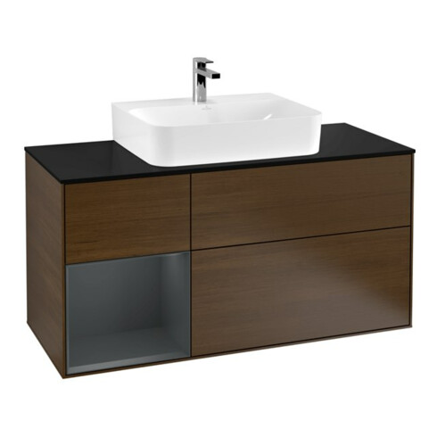 V&B Meuble sous lavabo Finion 120 cm, placage bois, laqué, noyer veinée