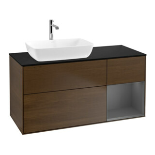 V&B Meuble sous lavabo Finion 120 cm, placage bois, laqué, noyer veneer