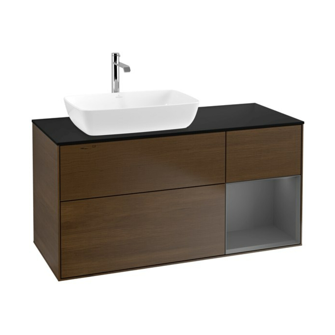 V&B Meuble sous lavabo Finion 120 cm, placage bois, laqué, noyer veneer