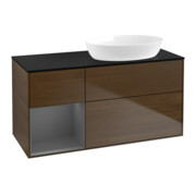 V&B Meuble sous lavabo Finion 120 cm, placage bois, laqué, noyer veneer