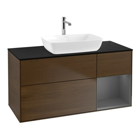 V&B Meuble sous lavabo Finion 120 cm, placage bois, laqué, noyer veneer