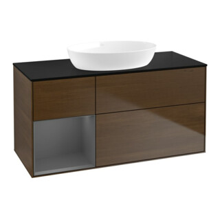 V&B Meuble sous lavabo Finion 120 cm, placage bois, laqué, noyer veneer