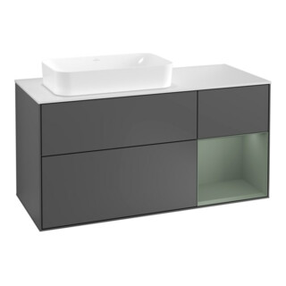 V&B Meuble sous lavabo Finion 120 cm, placage bois, laque rouge, anthracite m