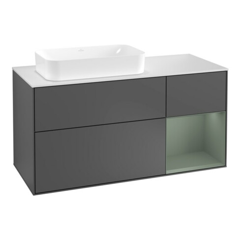 V&B Meuble sous lavabo Finion 120 cm, placage bois, laque rouge, anthracite m